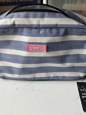 Scout Striped Pouch in Blue and White with Black Tag